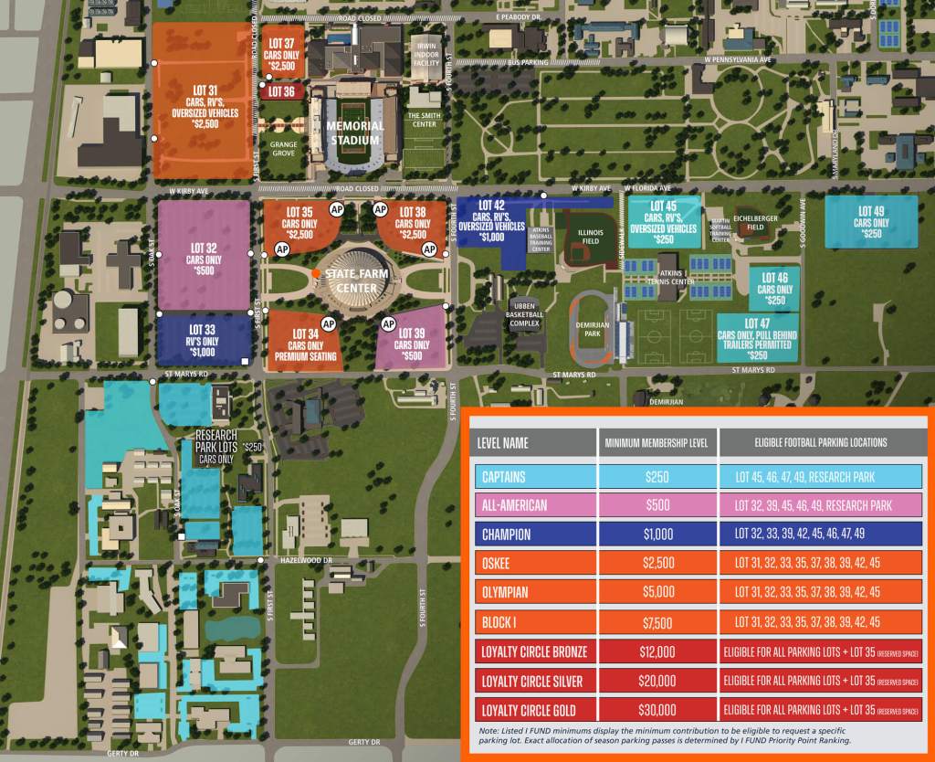 Illinois Football 2026 Football Parking Map